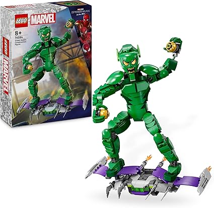 LEGO Marvel Green Goblin Construction Figure, Posable Super Villain Building Toy for 8 Plus Year Old Kids, Boys & Girls, with Glider and Pumpkin Bombs, Super-Hero