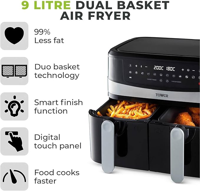 9L TOWER VORTX TWO DRAWER DIGITAL AIR FRYER