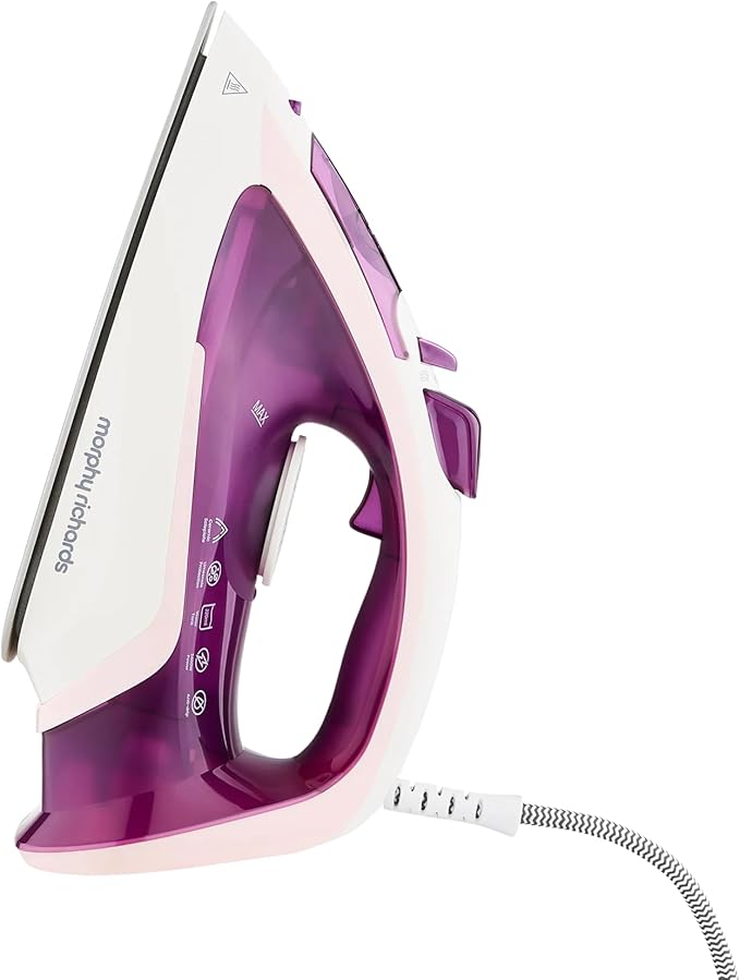 Morphy Richards Steamflow Turbo Steam Iron, Non Stick Ceramic Soleplate, 35g Output, Temperature Controls, Anti-Scale and Drip, 320ml Water Tank, 2400W, Pink, White and Amethyst