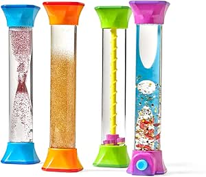 Learning Resources Sensory Fidget Tubes, Toys for Autism, ADHD, Stress & Anxiety Relief, Calming Occupational Therapy Play Bottles for Kids & Adults, Boys & Girls, Age 36 months+, Set of 4