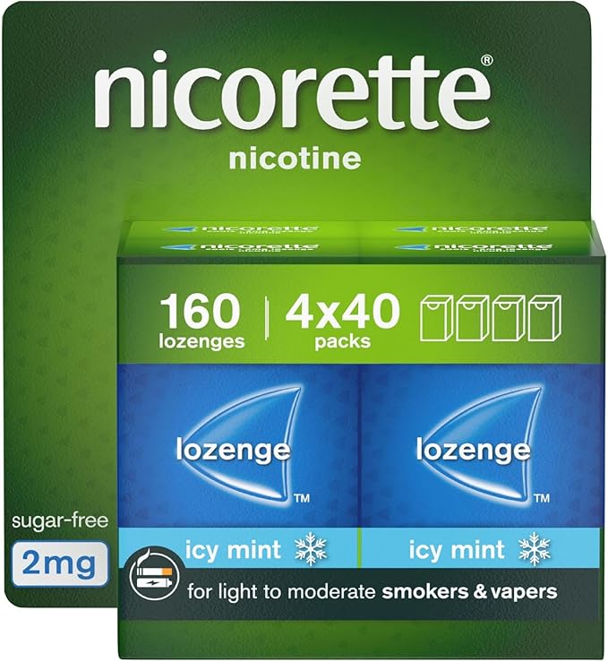 Nicorette Cools 2mg Lozenge, 160 Pieces (4 x 40 Packs), Effective and Discreet Stop Smoking and Stop Vaping Aid, Nicotine Lozenges with Dual-Layer Icy Mint Flavour Release (Quit Smoking or Vaping)