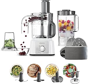 Kenwood FDP65.860WH food processor with 9 attachments. Express Serve and Dice, 1.5L Jug blender and mini chopper, White