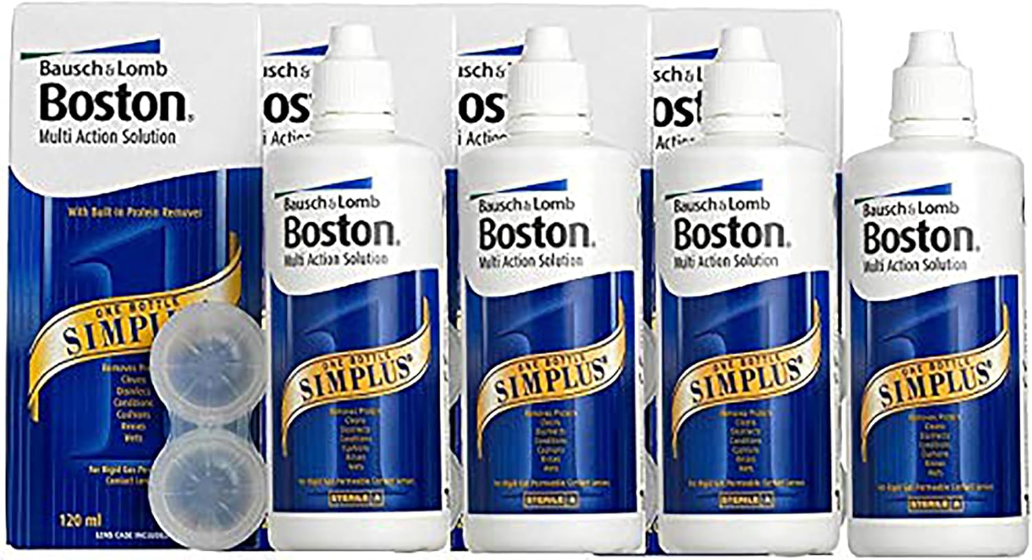 Boston Simplus Multi-Action Solution, 4X 120ml Contact Lens Solution for Rigid Gas Permeable Contact Lenses - Clean, Disinfect & Condition with 4X Lens Cases