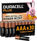 DURACELL Plus AAA Batteries (30 Pack) – Alkaline Batteries 1.5V – Up to 100% Extra Life with POWER BOOST Actives– Reliability For Everyday Devices – 0% Plastic Packaging – 10-Year Storage