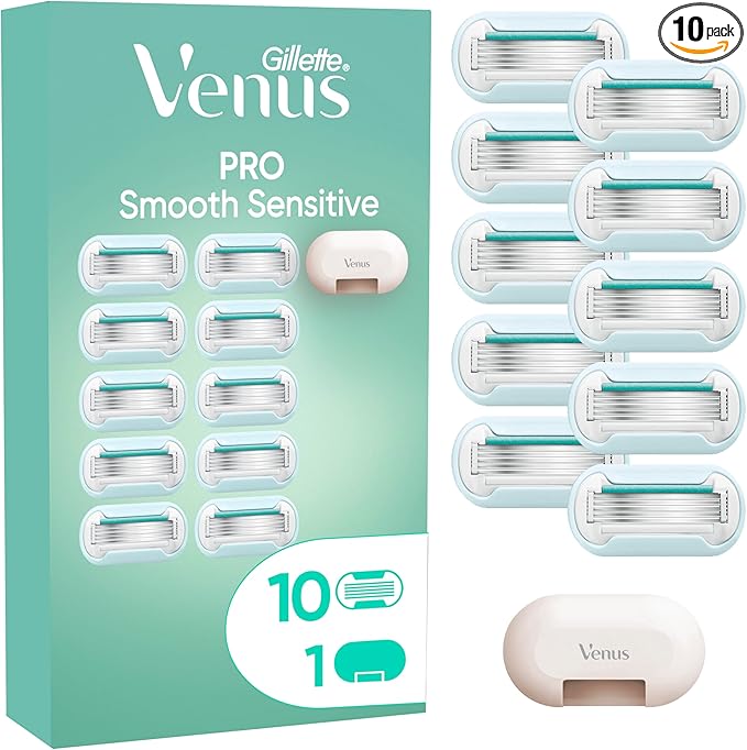 Gillette Venus Pro Smooth Sensitive Women's Razor Blade Refills, Pack of 10, 5 blades for a longer-lasting smooth shave, Blade Cover